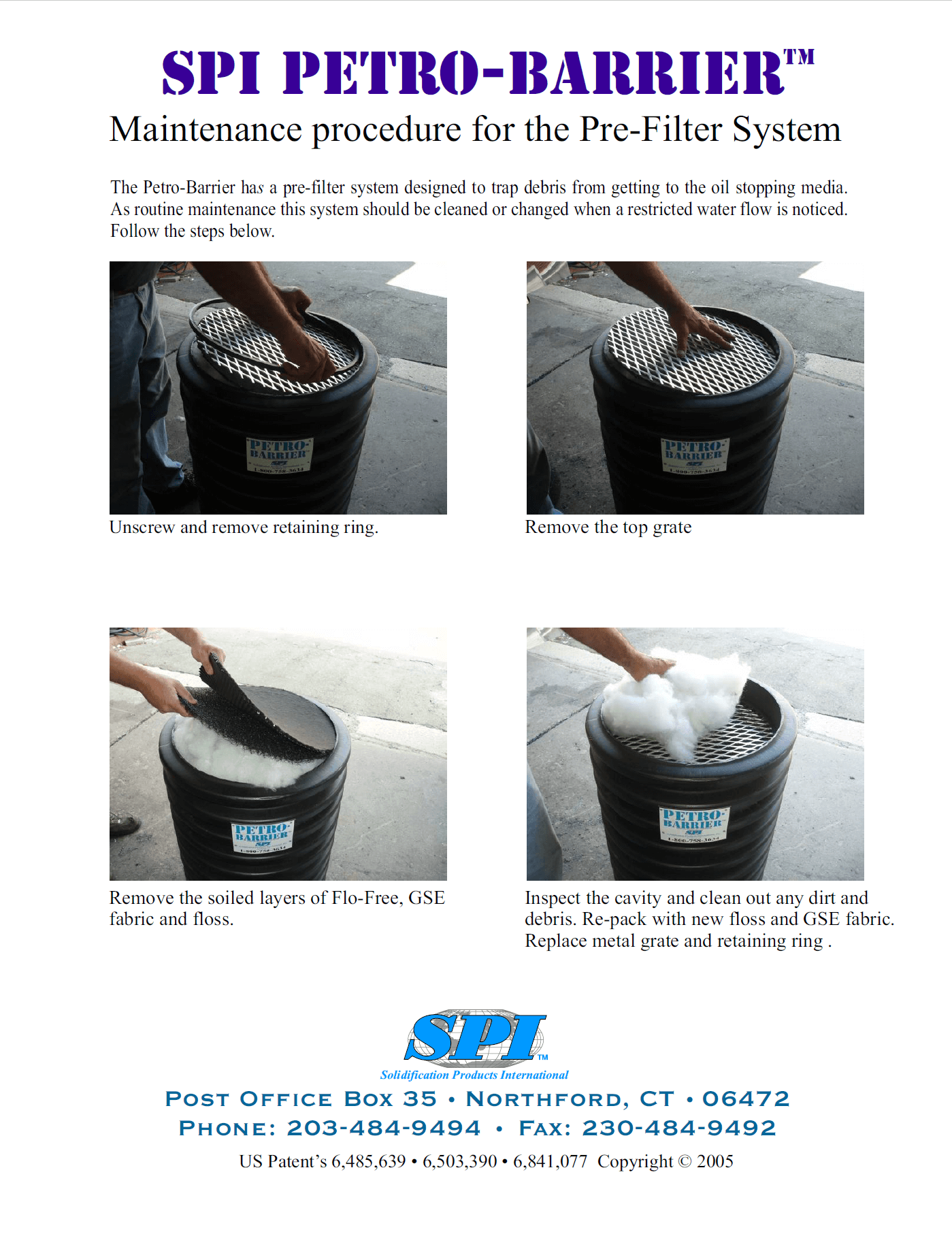 SPI Petro-Barrier maintenance procedure for the pre-filter system